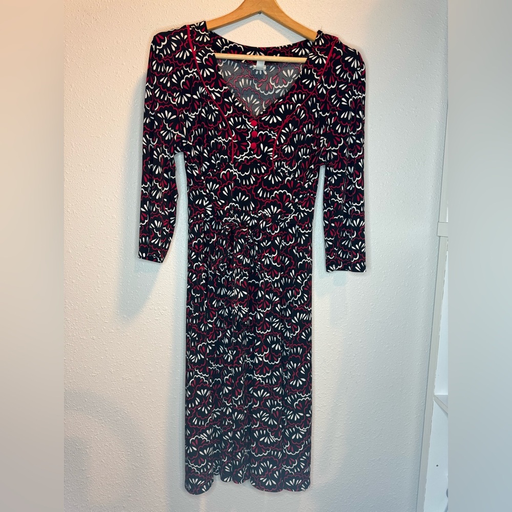 Merona Black and Red Long Sleeve Pattern Dress